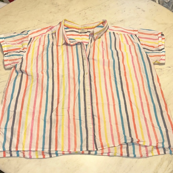 St. John's Bay Tops - St. John's Bay Multicolor Striped Short-Sleeve Button-Down Shirt size XXL